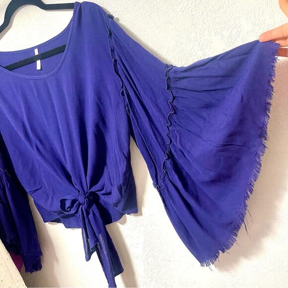 JW Style Small Blue Hippy Bell Sleeve Blouse Boho Size S-M - Picture 5 of 8